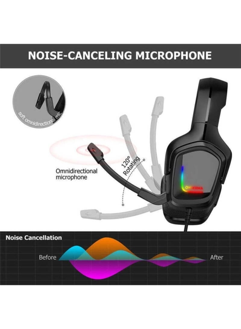 Onikuma K20 Wired RGB Gaming Headphone - Black - Image 3